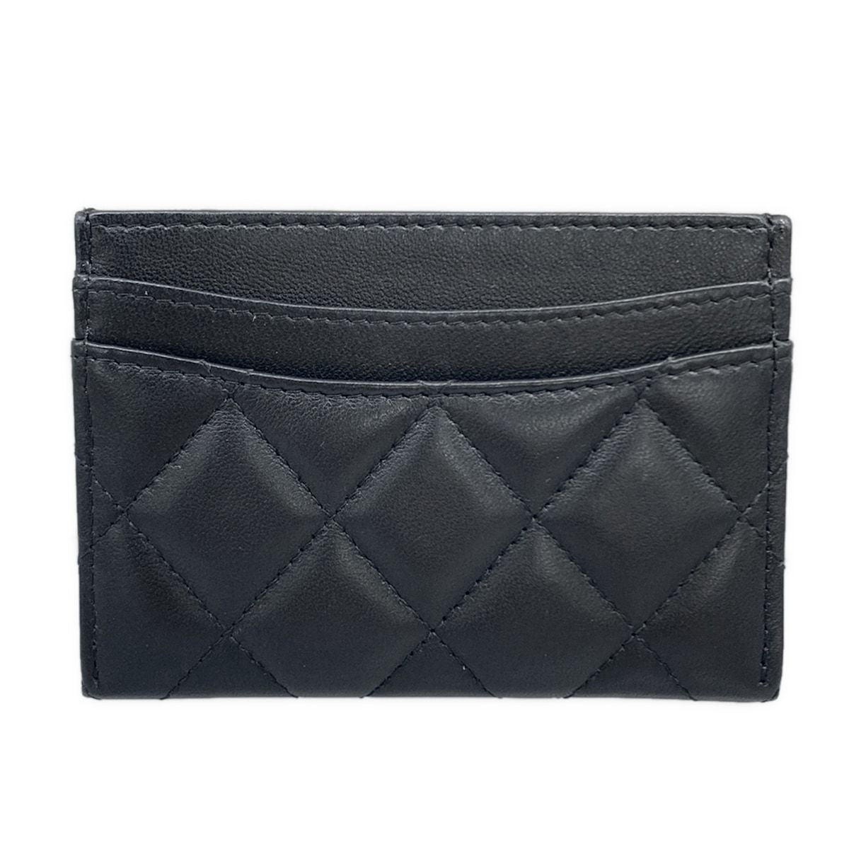 Chanel Card Case Quilted Black Silver Lambskin — view 2