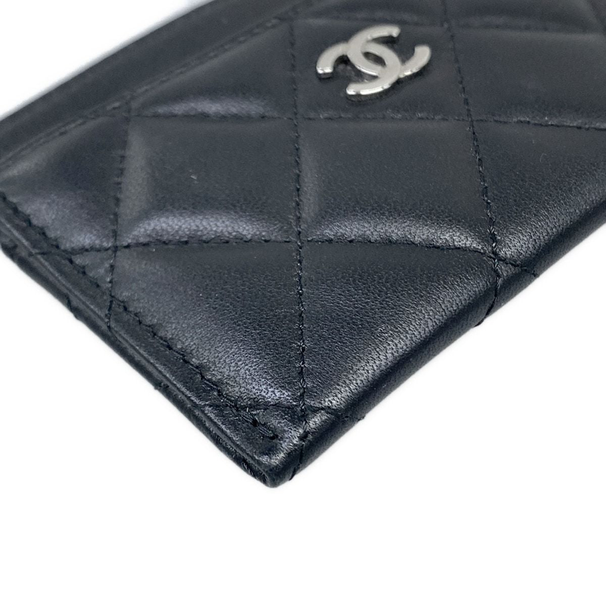 Chanel Card Case Quilted Black Silver Lambskin — view 5
