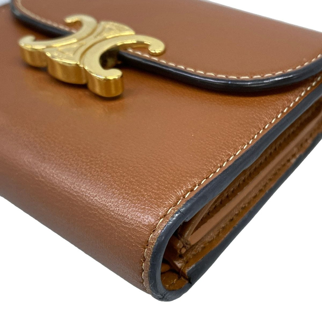 Celine Trifold Wallet Small Flap Brown Gold Triomphe Leather — view 6