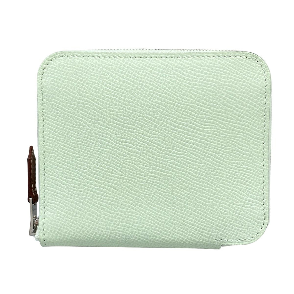 Hermes Coin Purse Azap Compact Silk'in Vert Fizz Zip Around Silver