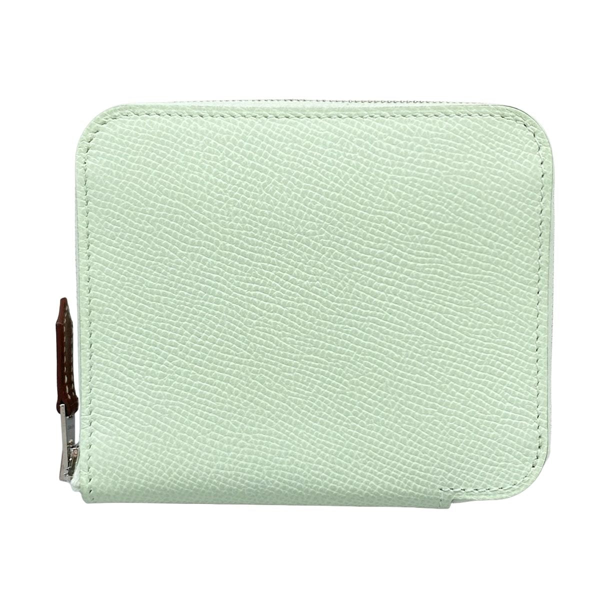 Hermes Coin Purse Azap Compact Silk'in Vert Fizz Zip Around Silver