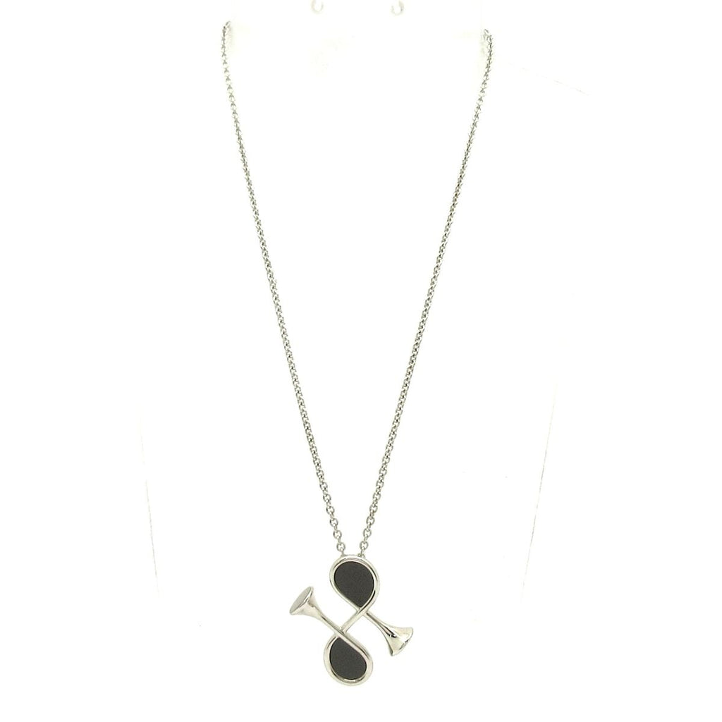 Hermes Necklace Col H Silver Gris Meyer Horn — view 2