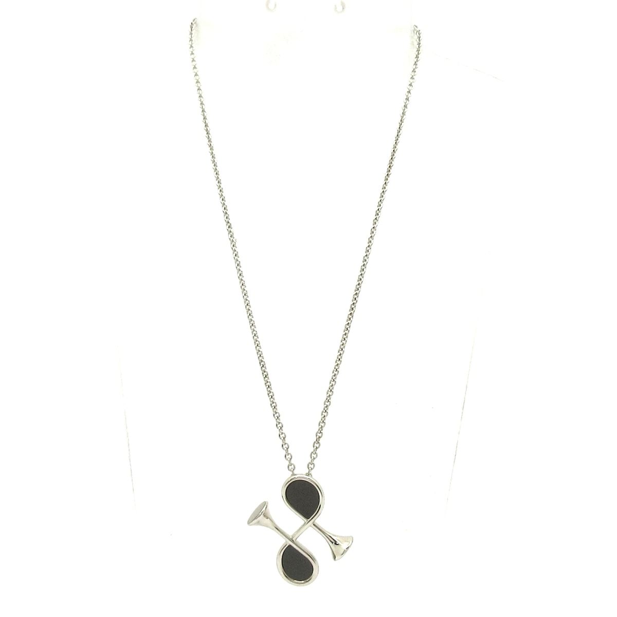 Hermes Necklace Col H Silver Gris Meyer Horn — view 2