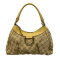 Gucci Handbag GG Pattern Beige Dark Brown Yellow Leather