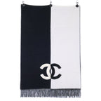 Chanel CC Logo Bicolor Cashmere Fringe Scarf — view 2