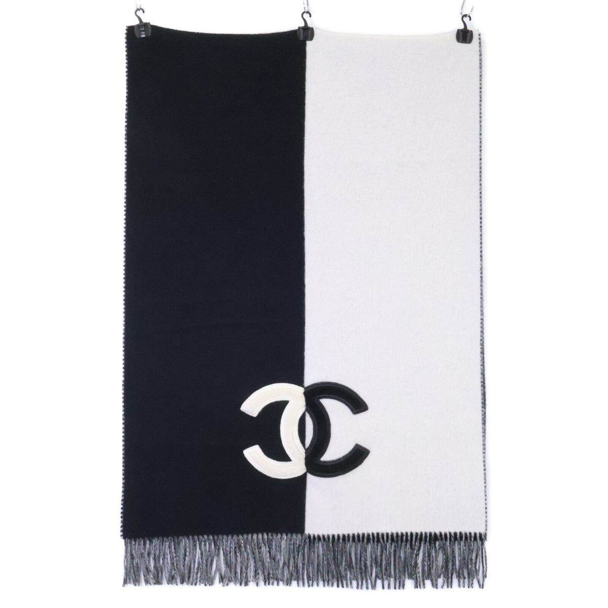 Chanel CC Logo Bicolor Cashmere Fringe Scarf — view 2
