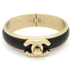 Chanel Bangle CC Logo Leather Gold Black Bracelet