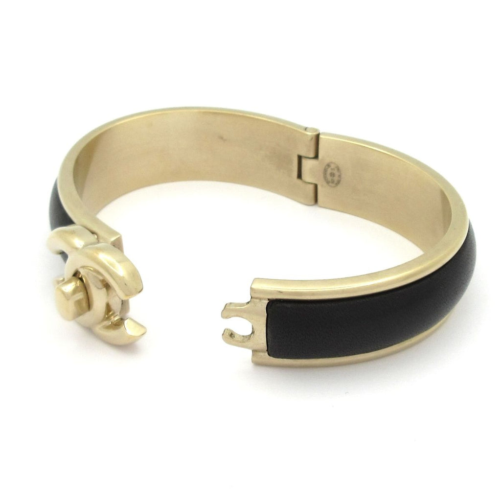 Chanel Bangle CC Logo Leather Gold Black Bracelet — view 5