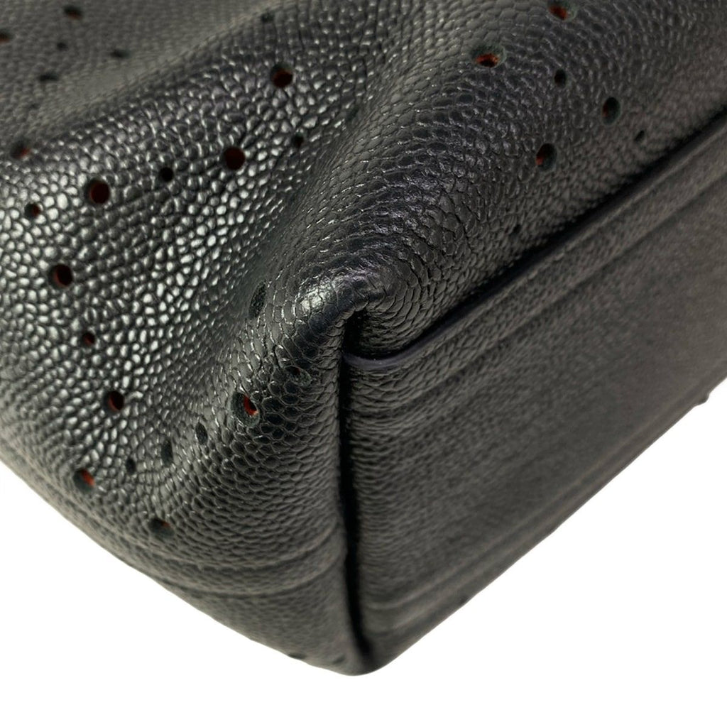Chanel Tote Bag Black Chain Shoulder Silver Perforated — view 7