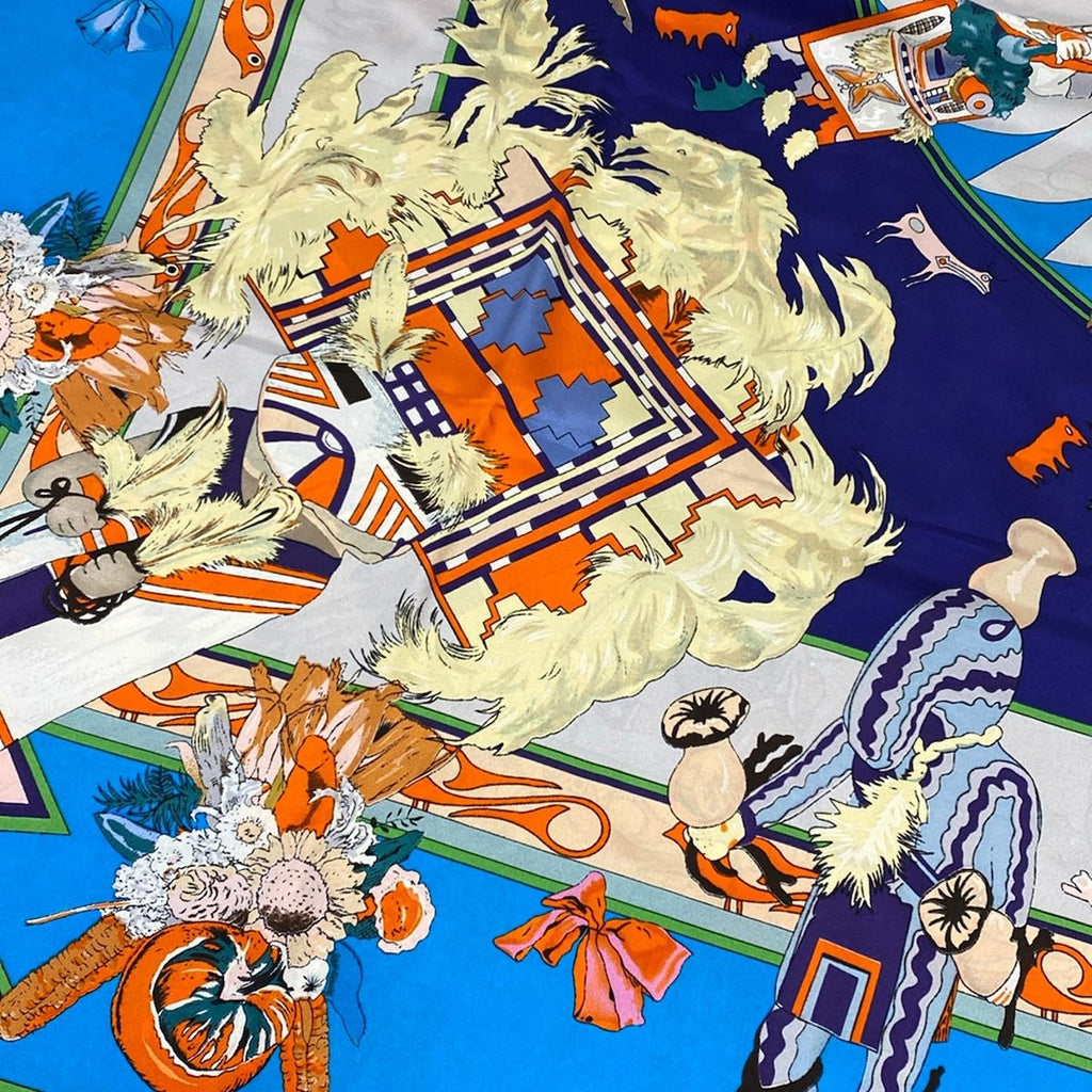 Hermes Scarf Carre 140 Blue Navy Multi Kachinas — view 6