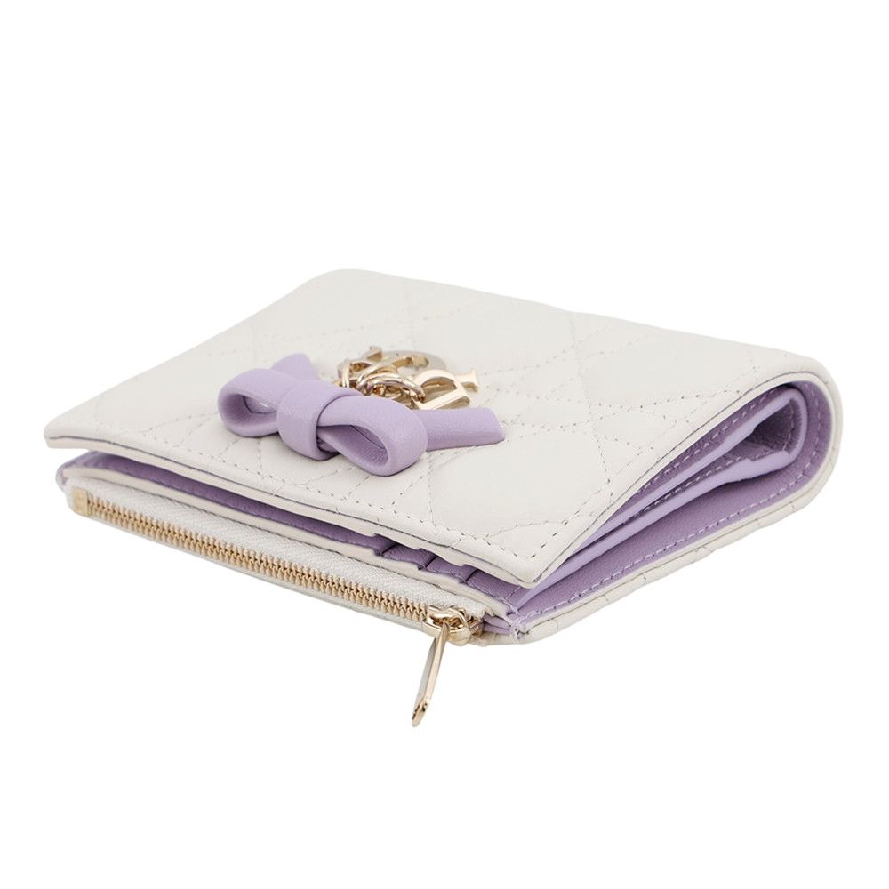 Dior Bifold Wallet Lady Dior Dahlia Cannage Lambskin White — view 2