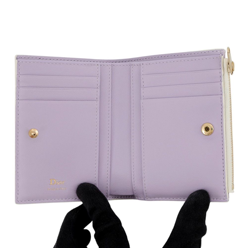 Dior Bifold Wallet Lady Dior Dahlia Cannage Lambskin White — view 4