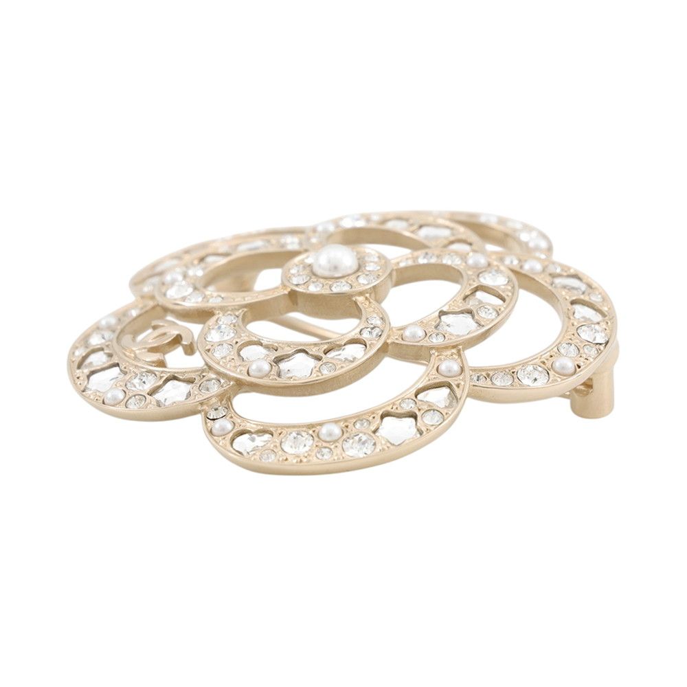 Chanel Brooch CC Logo Camellia Rhinestone Faux Pearl — view 2