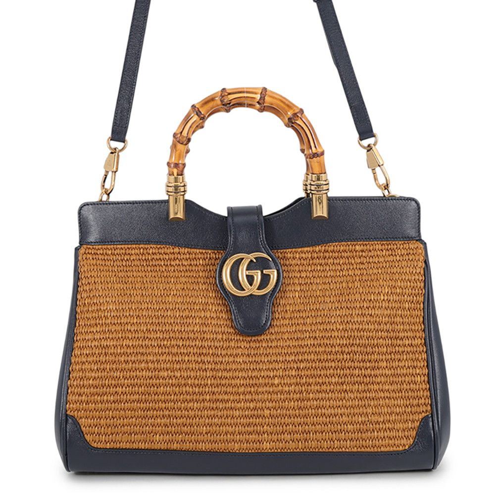 Gucci Handbag GG Marmont Bamboo Raffia Leather 2-Way