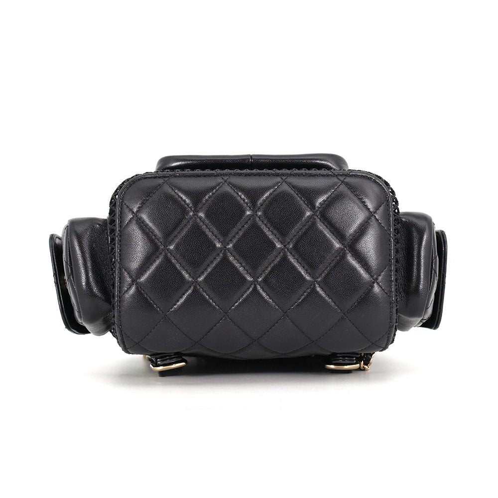 Chanel Backpack Quilted CC Logo Shiny Lambskin Mesh Black — view 3