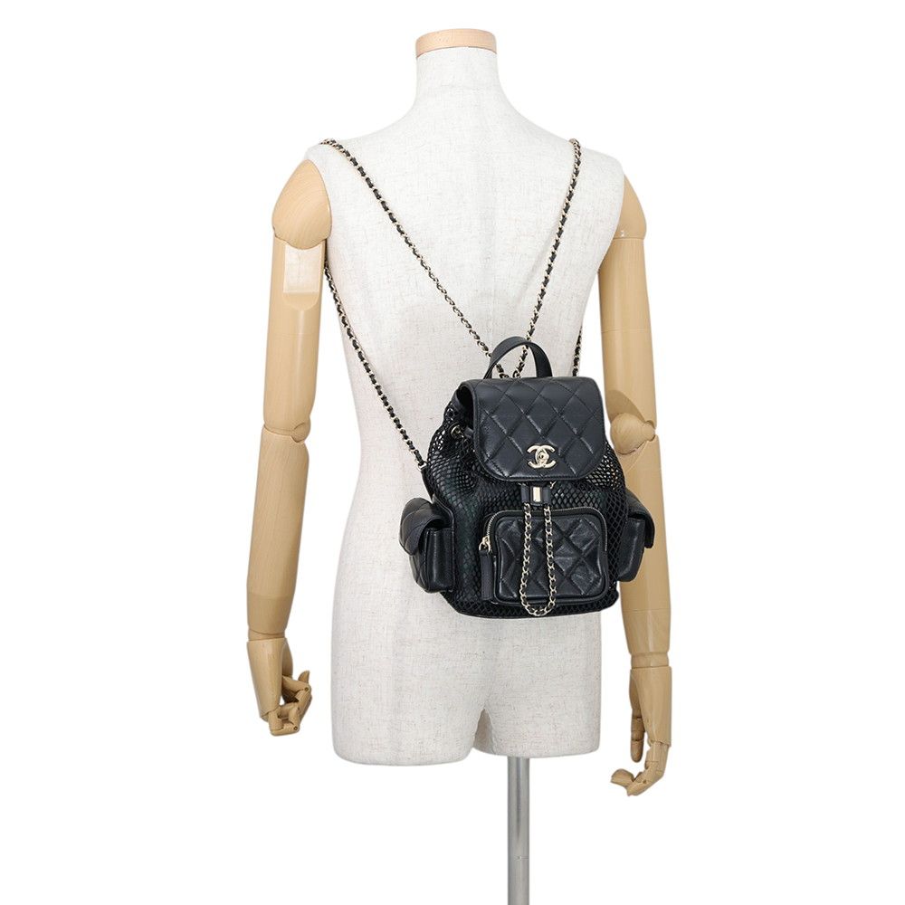 Chanel Backpack Quilted CC Logo Shiny Lambskin Mesh Black — view 4