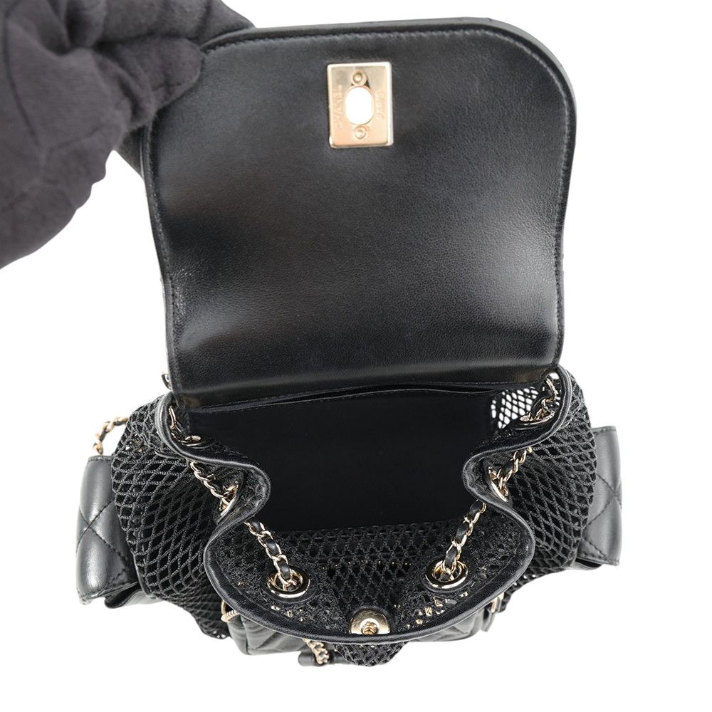 Chanel Backpack Quilted CC Logo Shiny Lambskin Mesh Black — view 5
