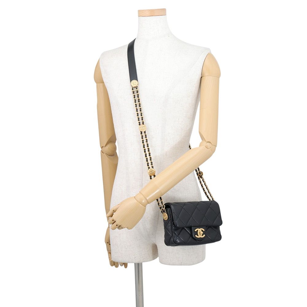 Chanel Chain Shoulder Bag Quilted CC Logo Coin Motif Caviar Leather Black — view 4
