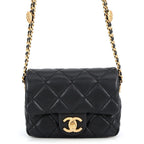Chanel Chain Shoulder Bag Quilted CC Logo Coin Motif Caviar Leather Black