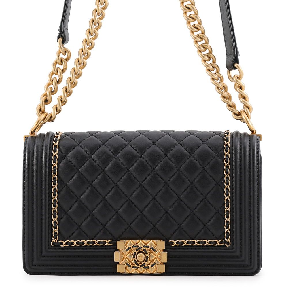 Chanel Chain Shoulder Bag Boy CC Logo Caviar Leather