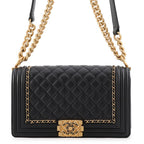 Chanel Chain Shoulder Bag Boy CC Logo Caviar Leather