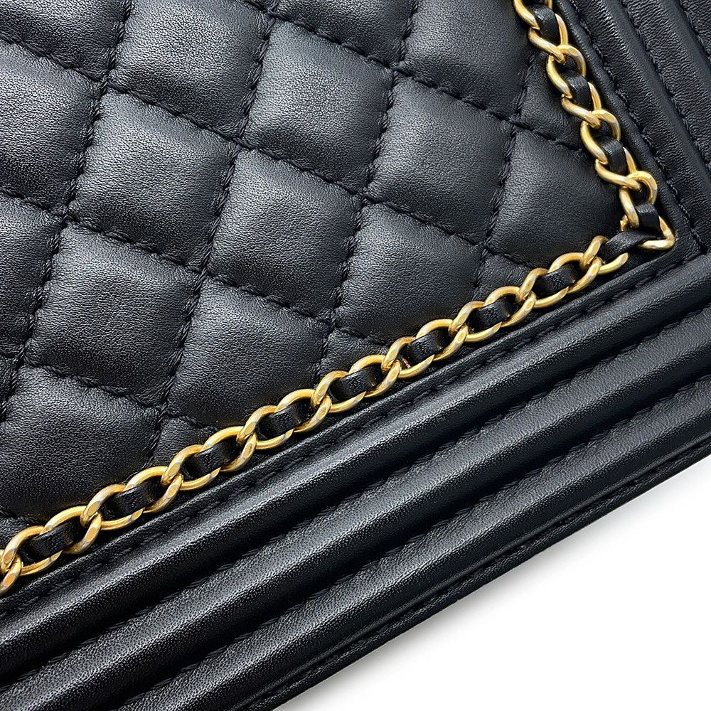 Chanel Chain Shoulder Bag Boy CC Logo Caviar Leather — view 8