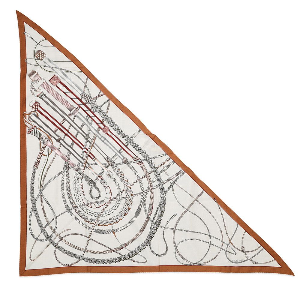Hermes Shawl Triangle Jian Whip and Grip Fouets Et Badines Cashmere Silk Fall