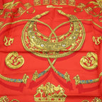 Hermes les Cavaliers Dor Yellow Knight of Gold 90 Silk Scarf Red — view 4