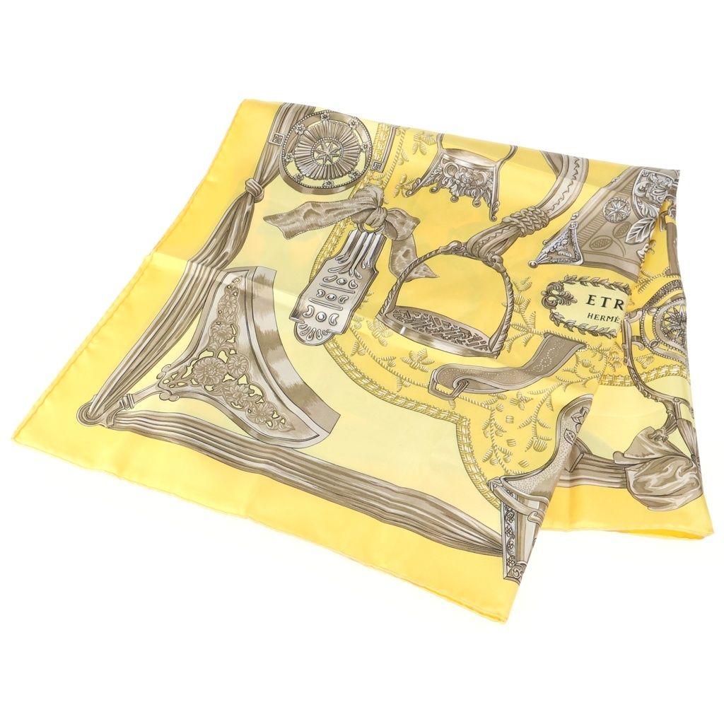 Hermes Harness Pattern Carre 90 Silk Scarf Yellow