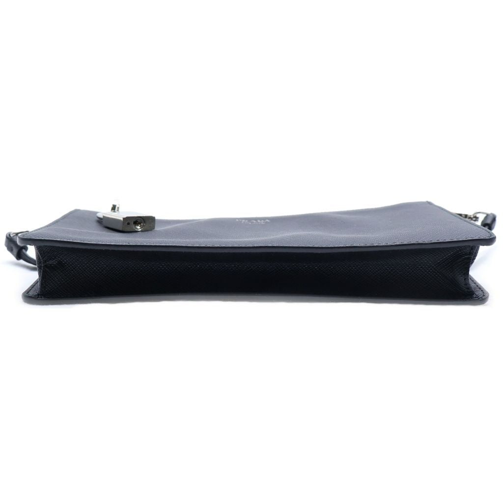 Prada Saffiano Leather Pouch Mini Handbag Black Silver — view 4
