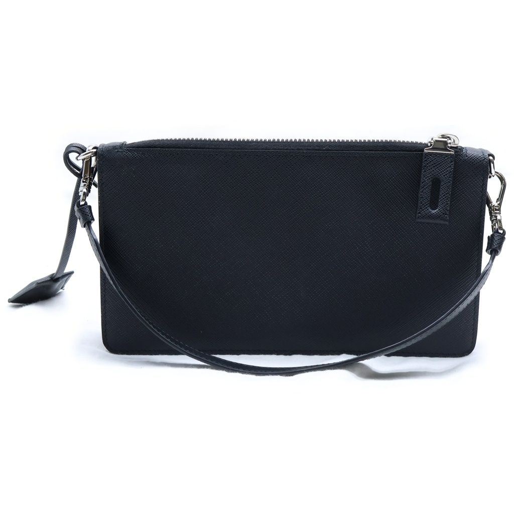 Prada Saffiano Leather Pouch Mini Handbag Black Silver — view 2