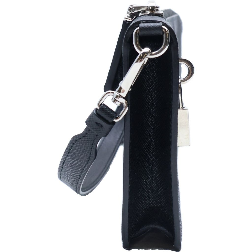 Prada Saffiano Leather Pouch Mini Handbag Black Silver — view 3