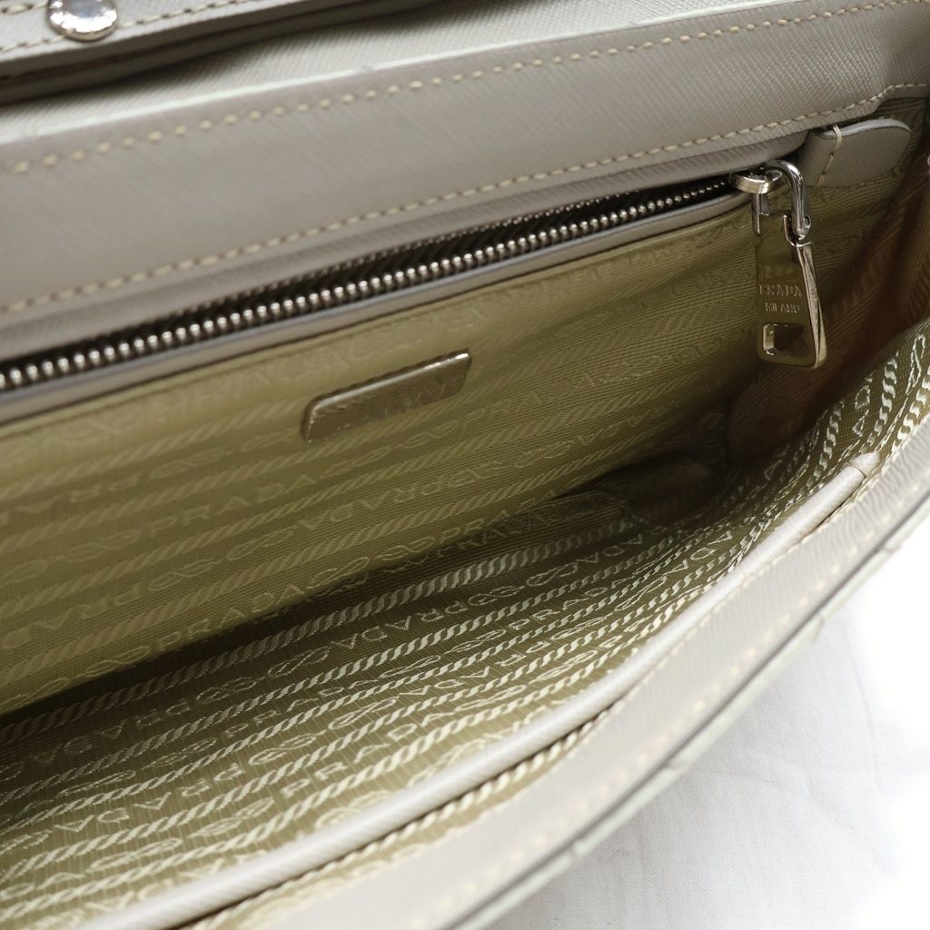 Prada Quilted Nylon Chain Shoulder Bag Back Beige Silver — view 7