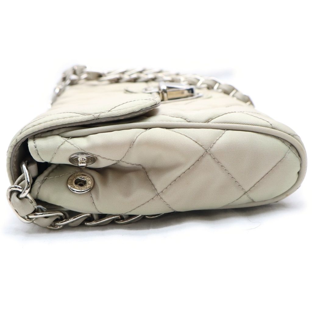 Prada Quilted Nylon Chain Shoulder Bag Back Beige Silver — view 3