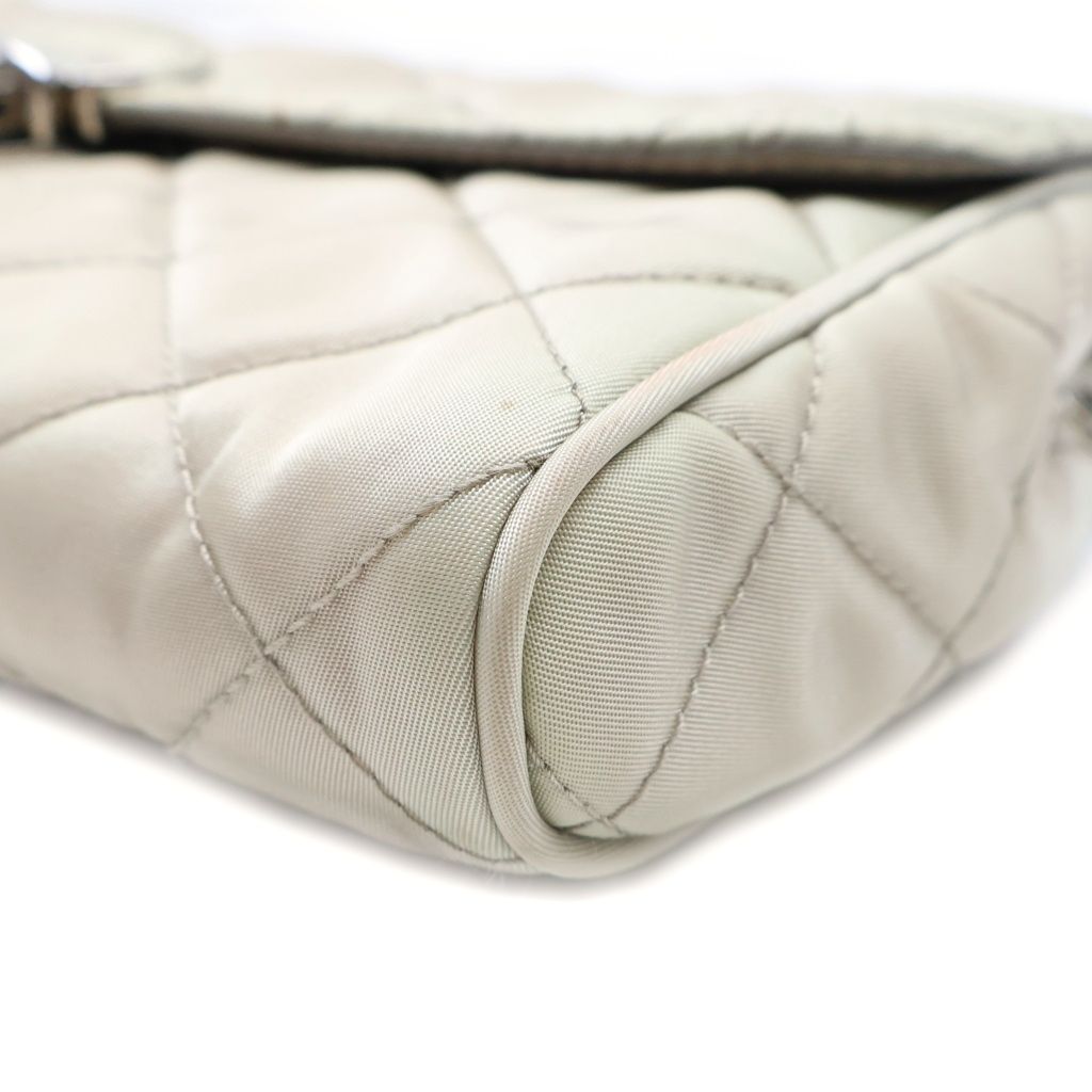 Prada Quilted Nylon Chain Shoulder Bag Back Beige Silver — view 5