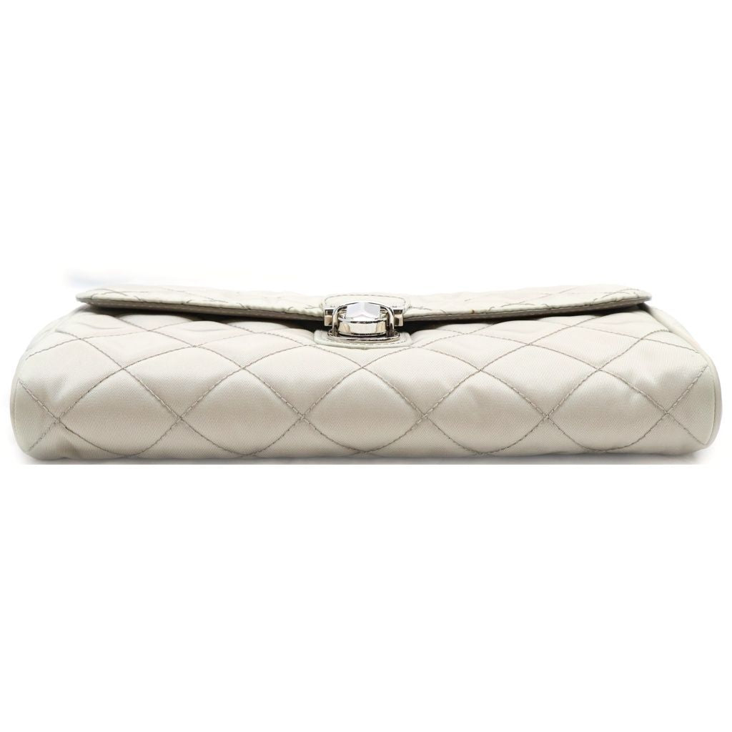 Prada Quilted Nylon Chain Shoulder Bag Back Beige Silver — view 4