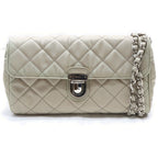 Prada Quilted Nylon Chain Shoulder Bag Back Beige Silver