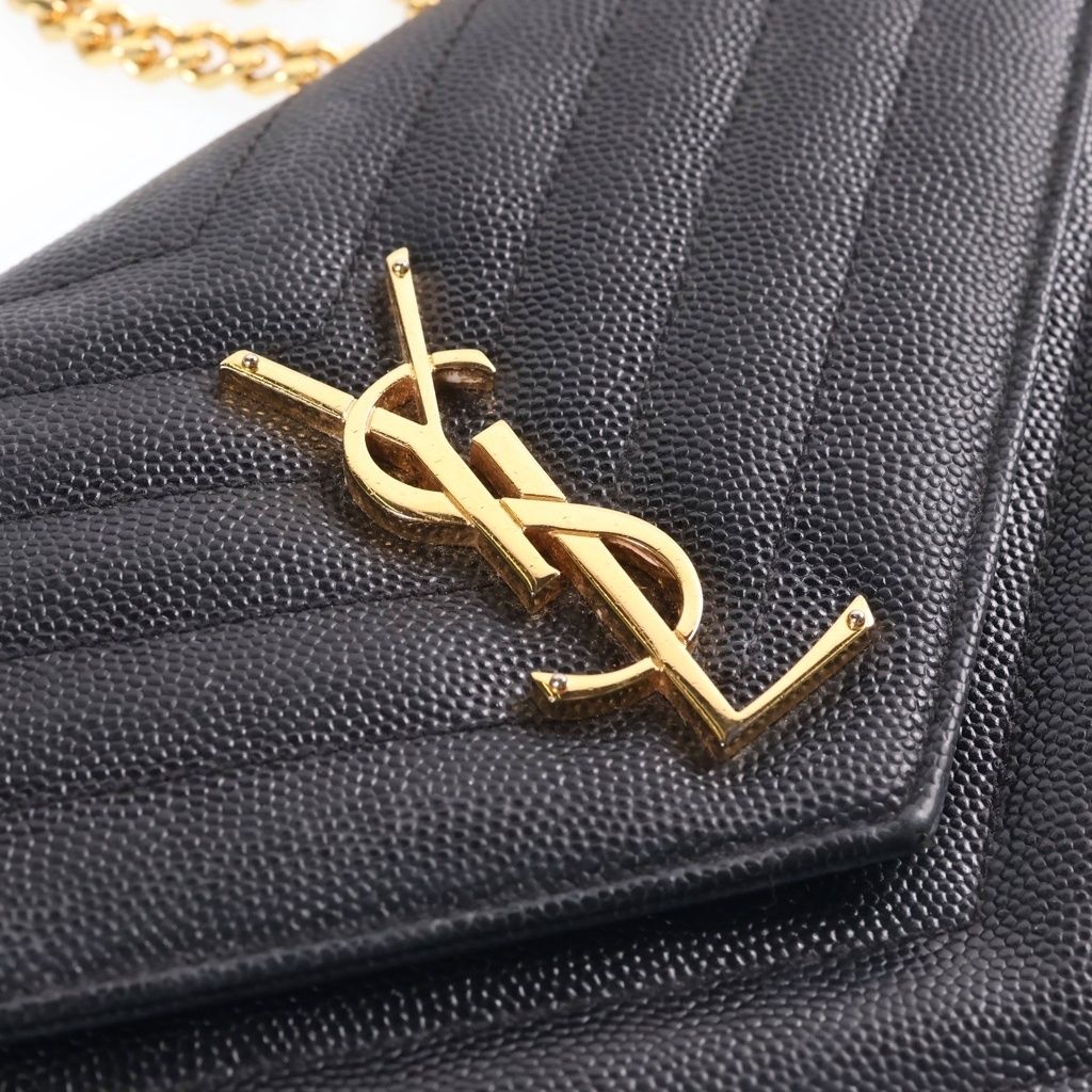 Saint Laurent Paris Cassandra Logo Envelope Leather Chain Shoulder Bag Black — view 7