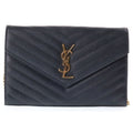 Saint Laurent Paris Cassandra Logo Envelope Leather Chain Shoulder Bag Black