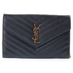 Saint Laurent Paris Cassandra Logo Envelope Leather Chain Shoulder Bag Black