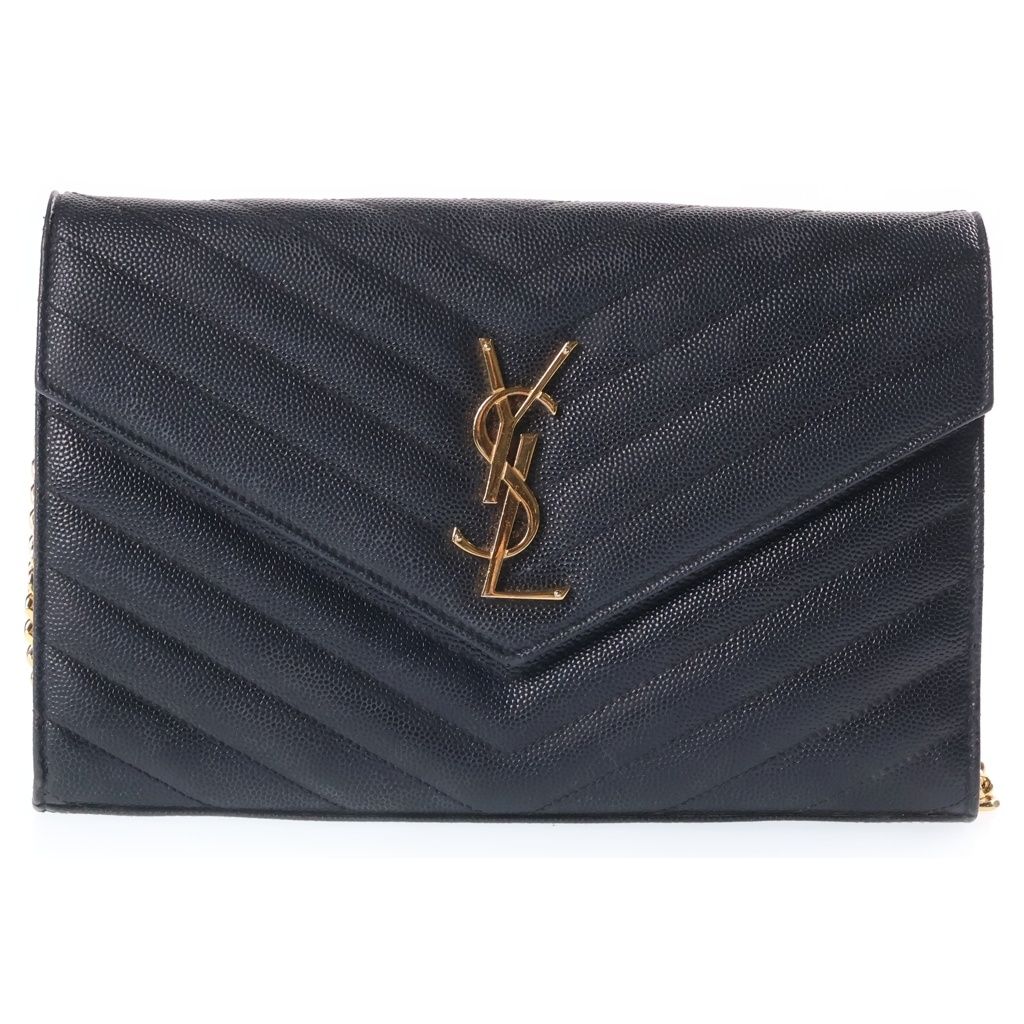 Saint Laurent Paris Cassandra Logo Envelope Leather Chain Shoulder Bag Black