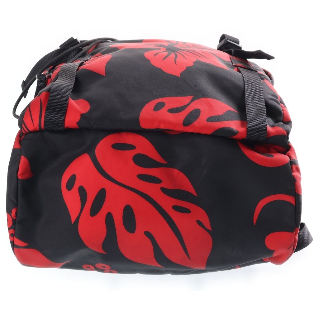 Prada All Over Print Nylon Backpack Black Red Silver — view 4