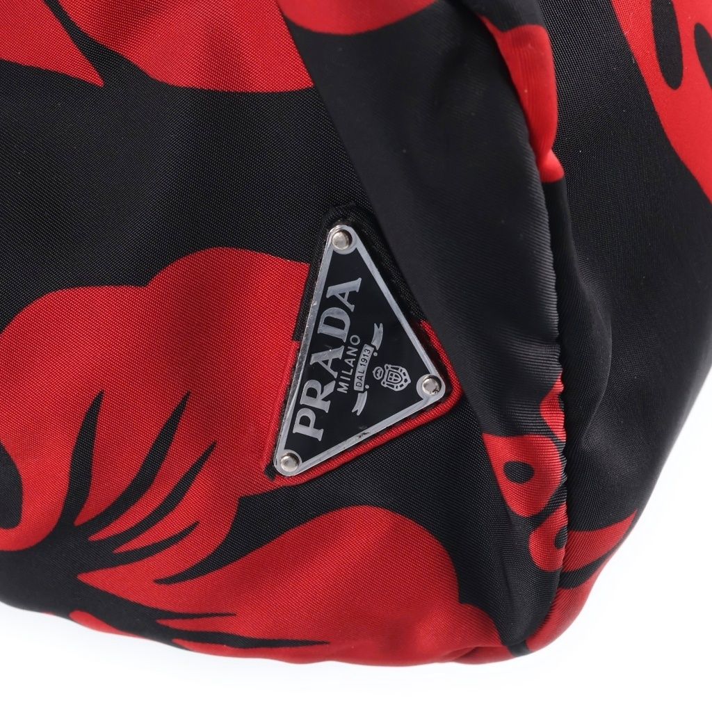 Prada All Over Print Nylon Backpack Black Red Silver — view 7