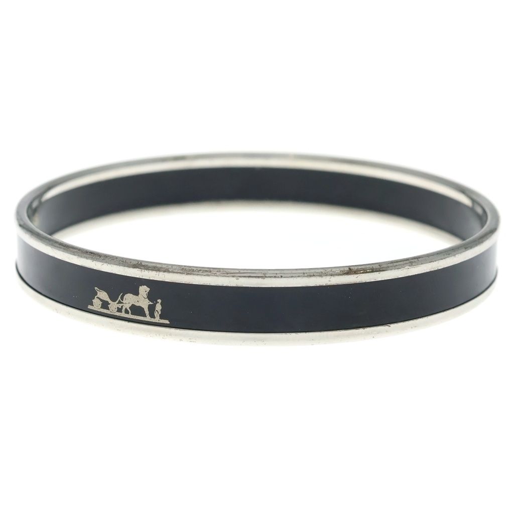 Hermes Enamel PM Caleche Bangle Bracelet Black Silver — view 3