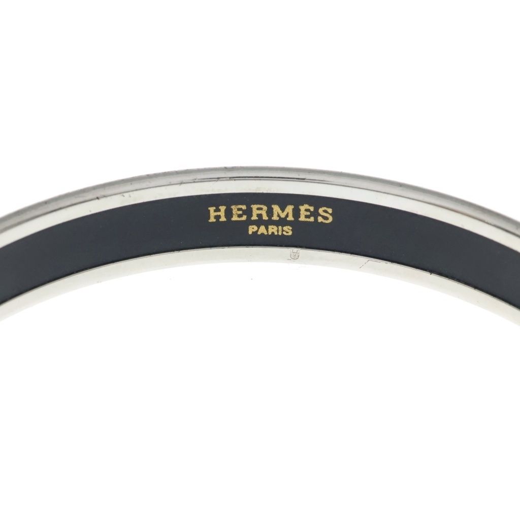Hermes Enamel PM Caleche Bangle Bracelet Black Silver — view 4
