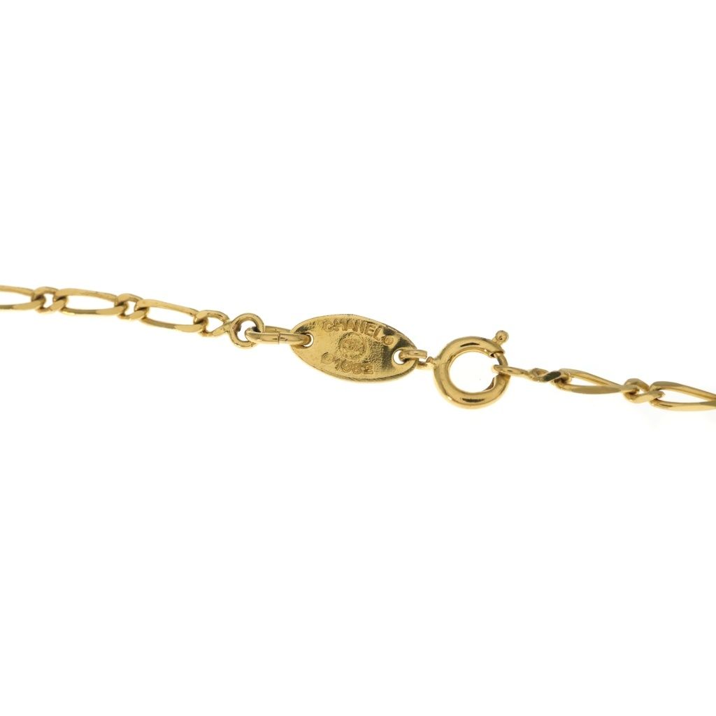 Chanel CC Logo Rhinestone Round Pendant Chain Gold — view 5