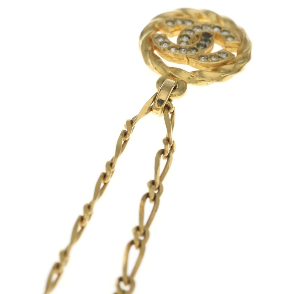 Chanel CC Logo Rhinestone Round Pendant Chain Gold — view 6