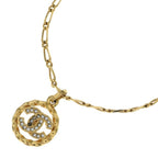 Chanel CC Logo Rhinestone Round Pendant Chain Gold
