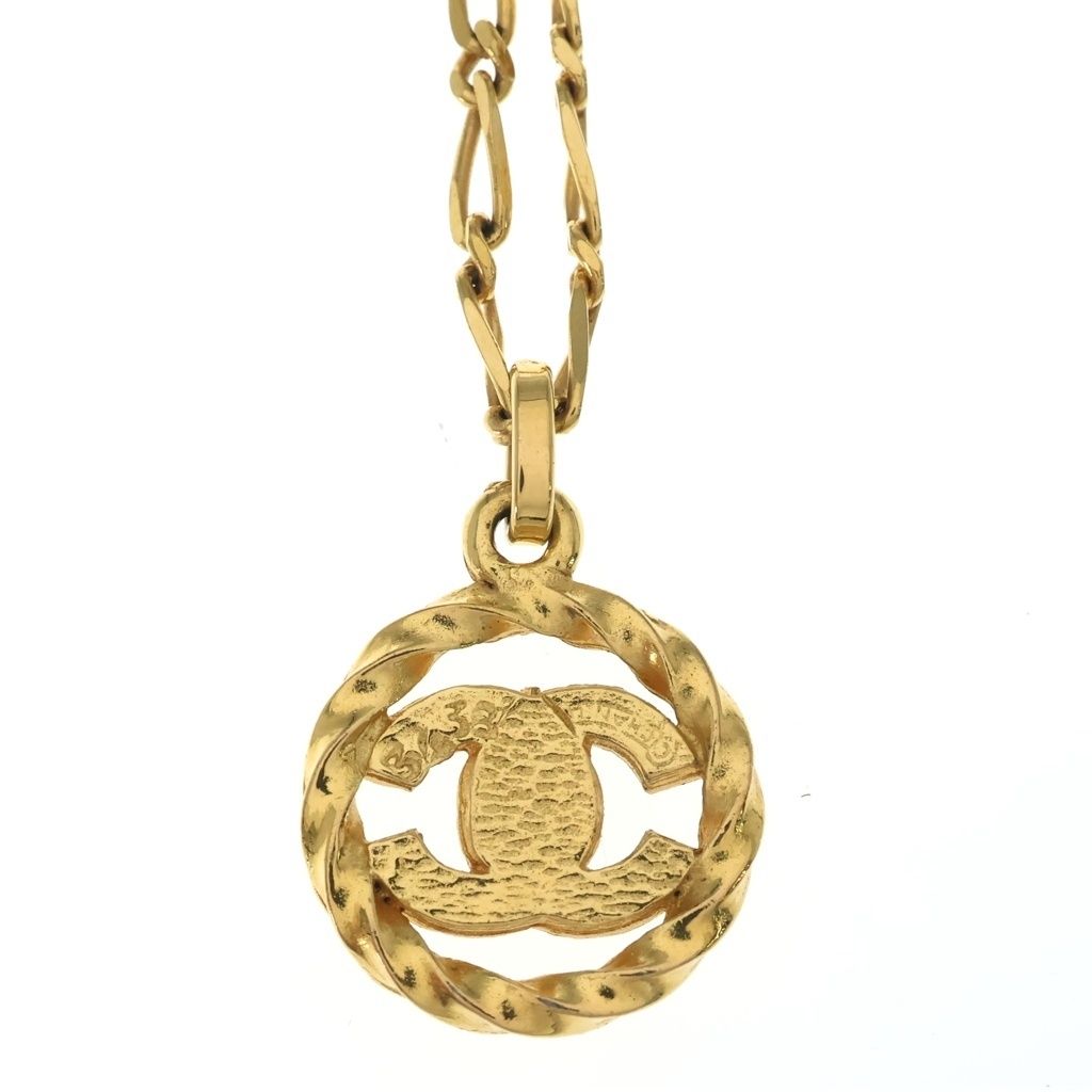 Chanel CC Logo Rhinestone Round Pendant Chain Gold — view 3