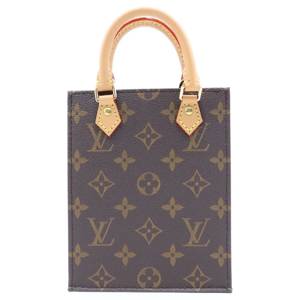 Louis Vuitton Petite Sac Plat Monogram 2-Way Shoulder Bag Brown Leather Gold